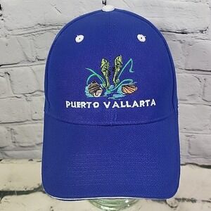 Puerto Vallarta Ball Cap Blue One Size Embroidered Seahorses Travel Souvenir Hat